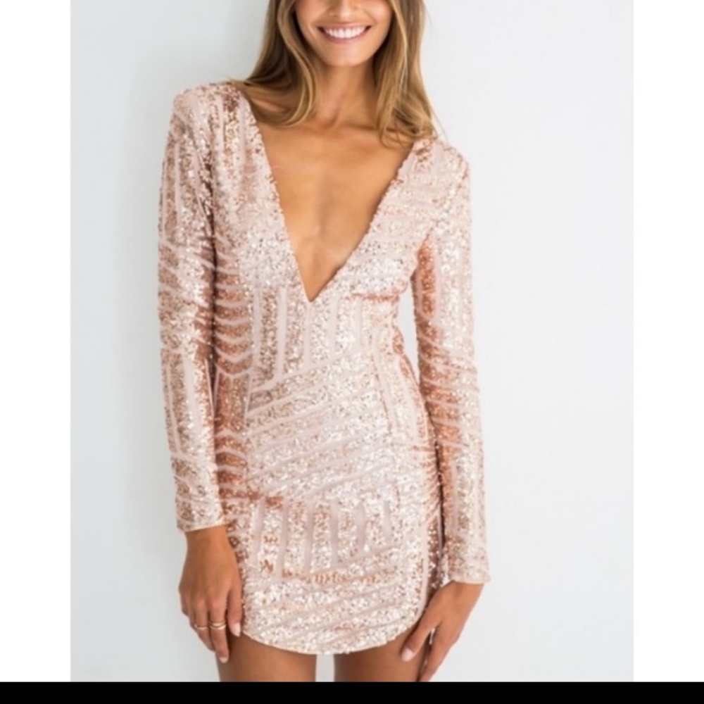 WHITE Fox Boutique Rose Gold Sequin Dress